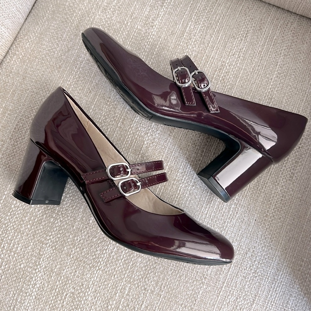 Burgundy patent Mary Janes